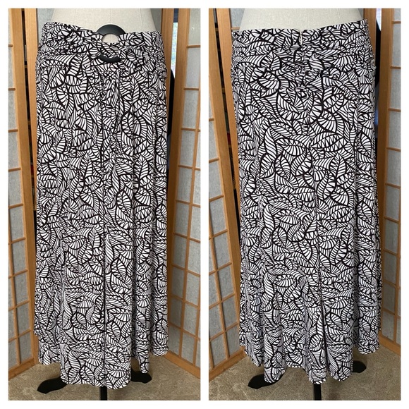 Lapis Leaf Print Brown & Tan Stretch Maxi Skirt SZ L - Picture 2 of 9